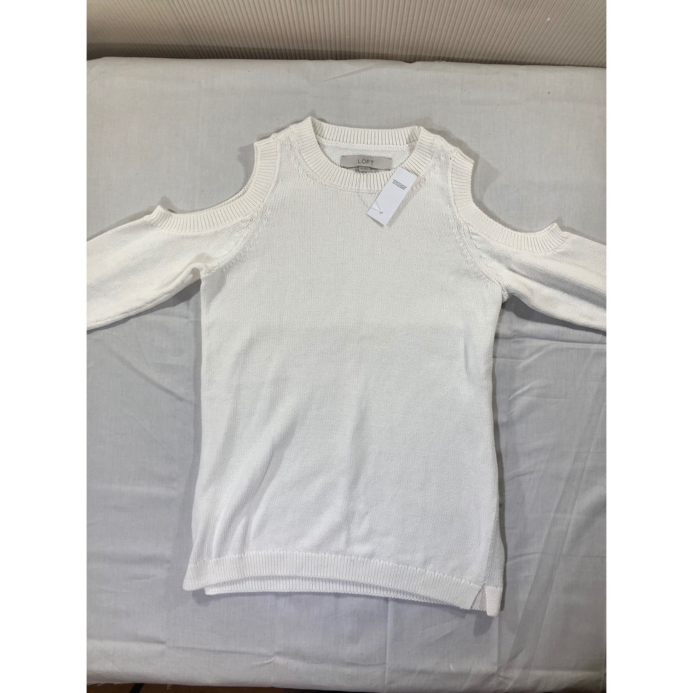 NWT Loft XS White Cold Shoulder Long Sleeve‎ Knit Sweater Top Women's